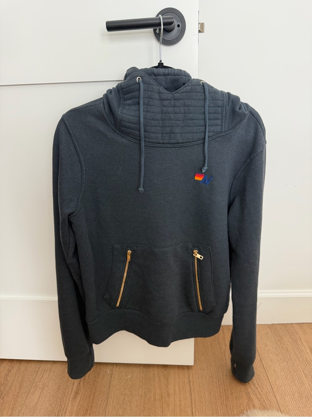 Aviator Nation charcoal gray Quilted Funnel Neck hoodie